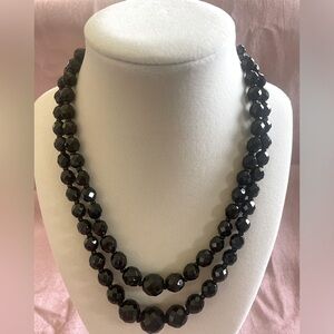 Lisner Double Strand Graduated Black Glass Beaded Necklace.